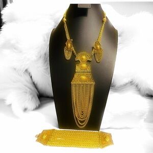 Vintage Goldette Egyptian Revival Pendant Necklace, earring and Bracelet Set